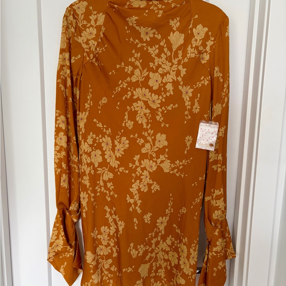 Free People Floral Long Sleeve Dress in Mustard and Cream